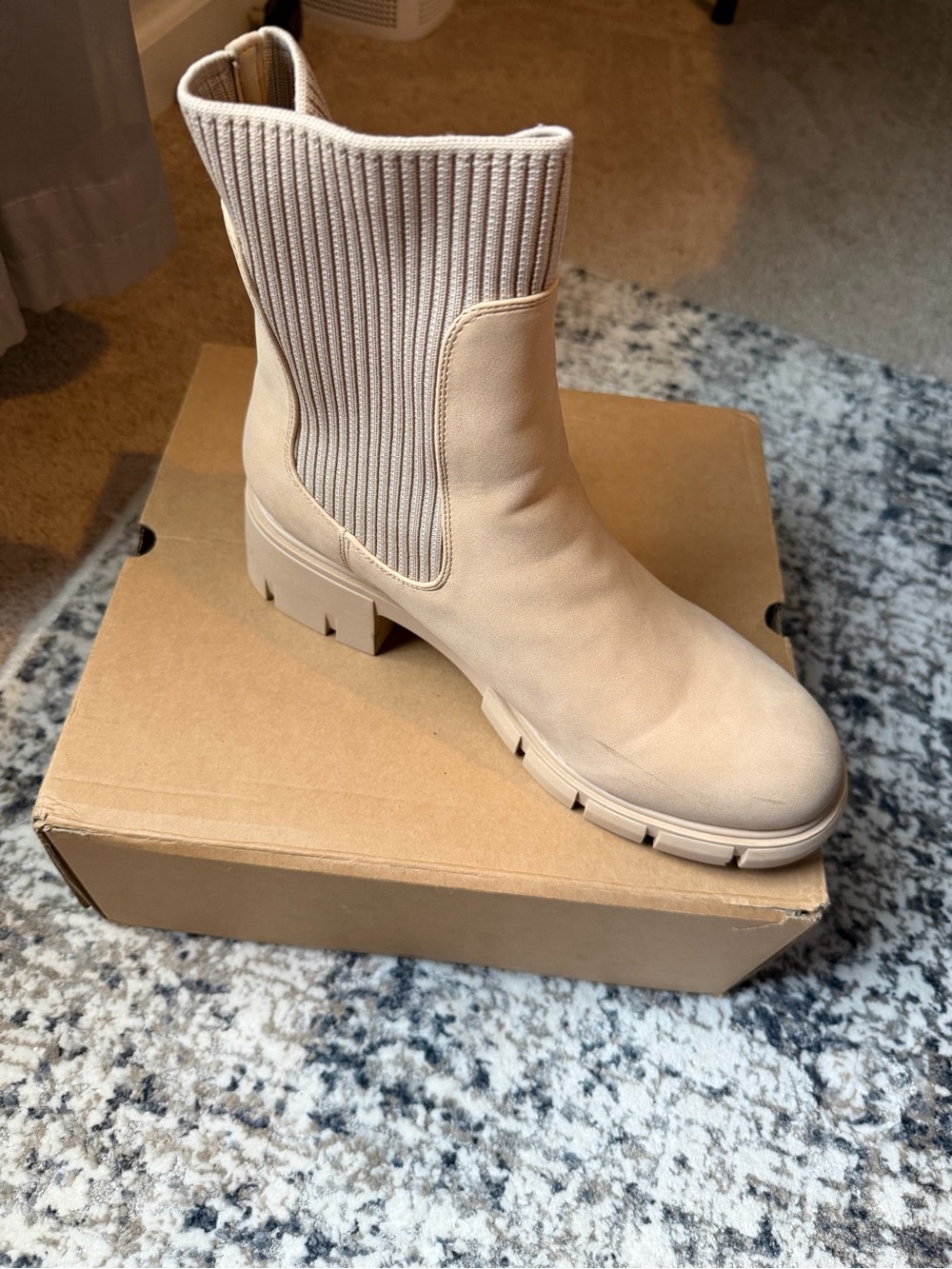 Amazon Beige Ribbed Chelsea Ankle Booties - Picture 4 of 4